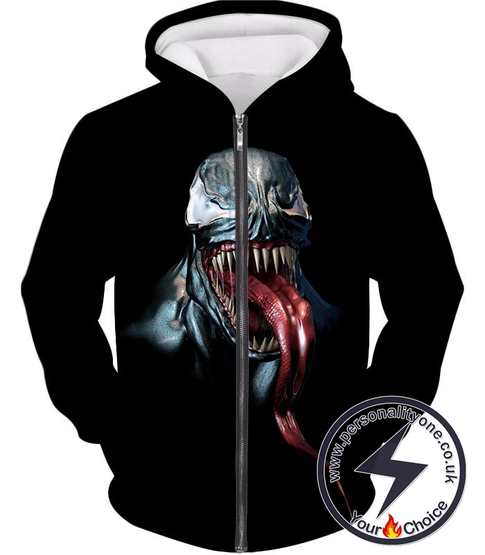 Marvels Villain Venom Black Zip Up Hoodie